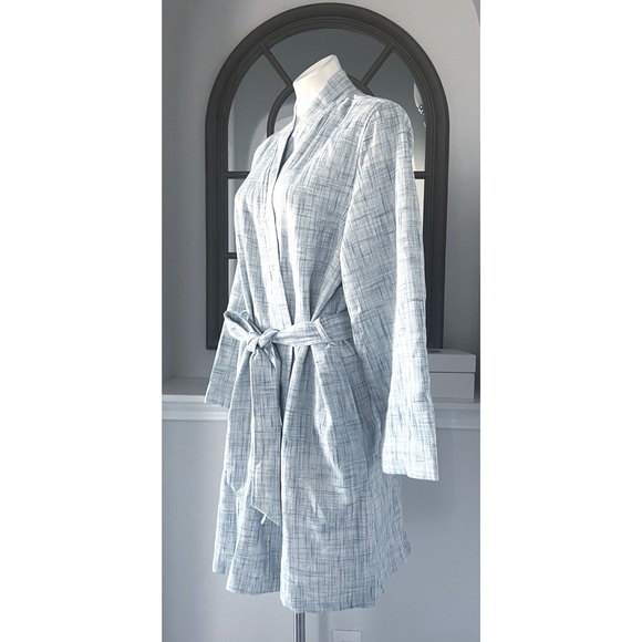 Hudson Park Collection Strié Print Waffle Bathrobe in Blue Size L/XL New w/Tag - Picture 3 of 6